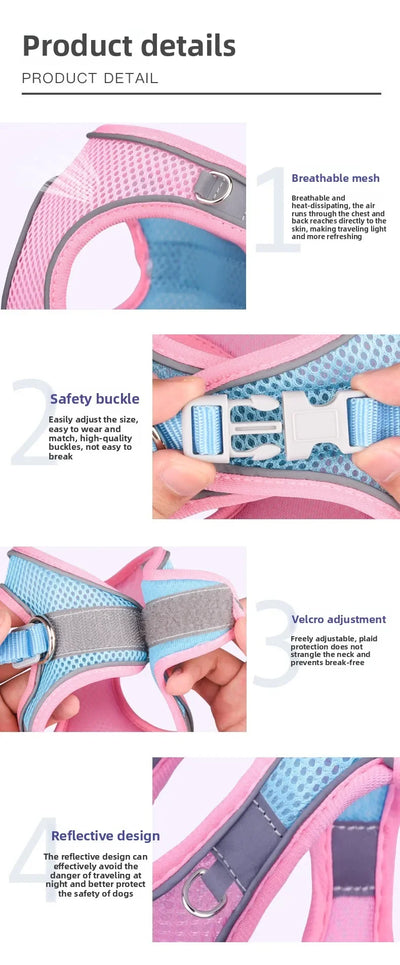 Vest-style Pet Chest Strap, Reflective and Breathable Dog Leash, Small and Medium-sized Cat Leash, Anti-lost
