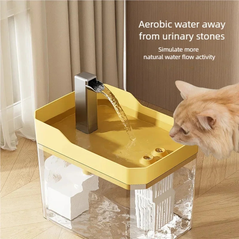 Silent Pump Cat Water Fountain Transparent Visible Design Auto Filter Recirculate Water Dispenser USB Anti-Dry Burning