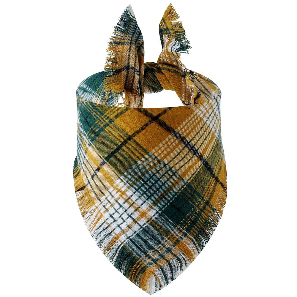Sucado Autumn Thanksgiving Plaid Triangle Resersible Durable Washable Fabric Pet Scarf Dog Bandana Kerchief Factory Direct Sale