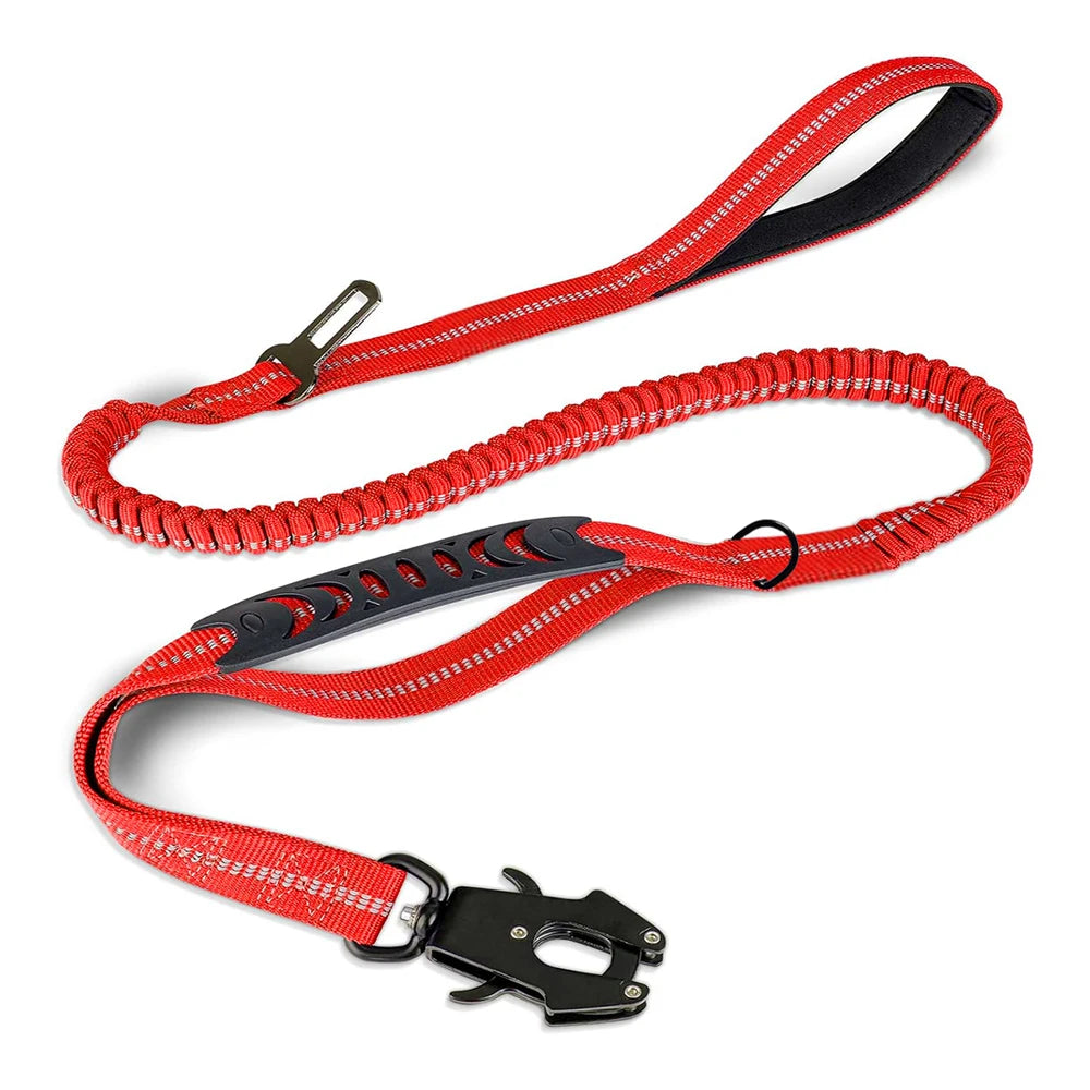 Tactical Dog Leash Heavy Duty, 4-6FT Shock Absorbing Bungee Lead with 2 Padded Handle, Metal Carabiner Clip, Car Seatbelt, Stron