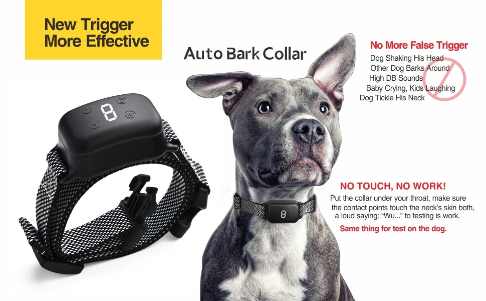 Small Dog Auto Bark Collar, Rechargeable Dog Electric Collar Anti-Bark Control for Puppy with Shock Mode