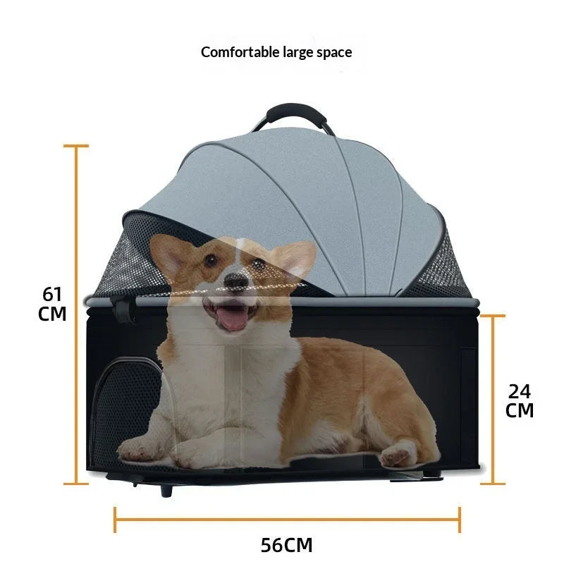 Lightweight folding pet trolley, cat and dog bag can be separated from the cage, small pet car can carry pet sleeping basket PawPrint Treasures