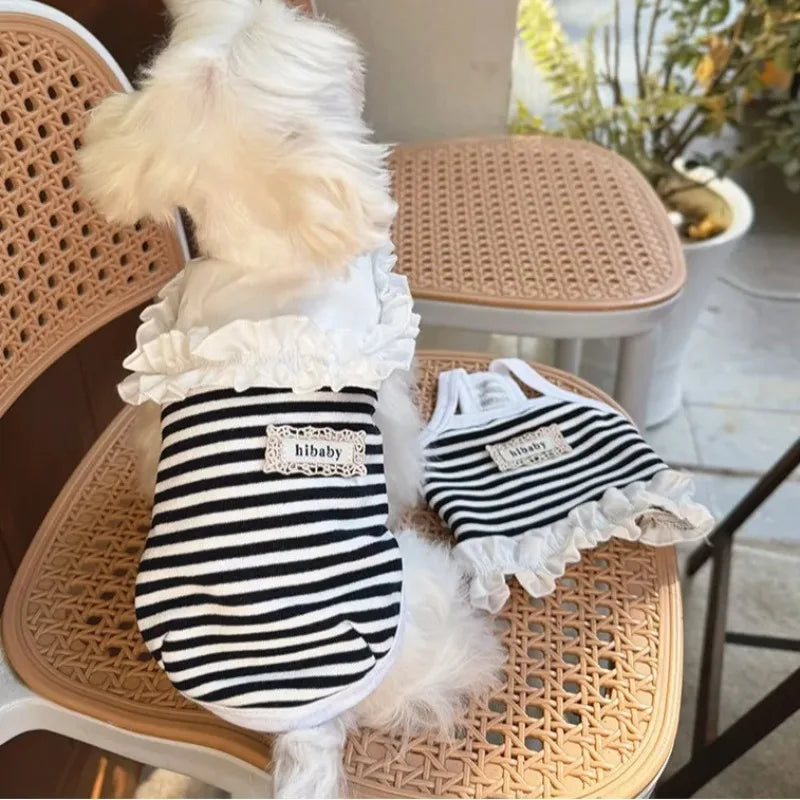 Pet Summer Clothes Pet Couple Striped Shirt Pet Tank Top Dog Cat Universal Knitted Teddy Shirt Puppy Clothing Dog Cooling Vest PawPrint Treasures