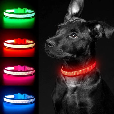 USB LED Dog Collar Lights - Adjustable Comfortable Soft Mesh Safety Collar Dogs, Colorful Lights for Nighttime Visibility