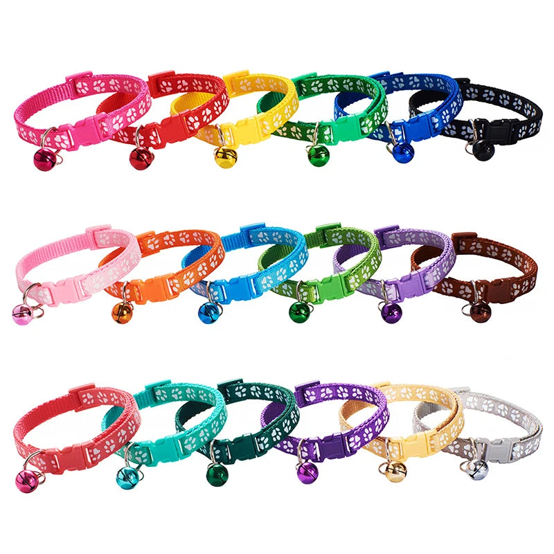 Personalized ID Paw Dog Collar Adjustable Nylon with Bell Custom Engraving Puppy Kittens Necklace for Cat Collar