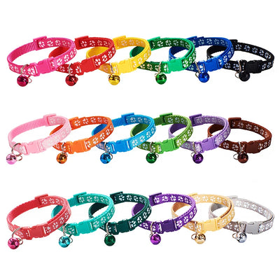 Personalized ID Paw Dog Collar Adjustable Nylon with Bell Custom Engraving Puppy Kittens Necklace for Cat Collar