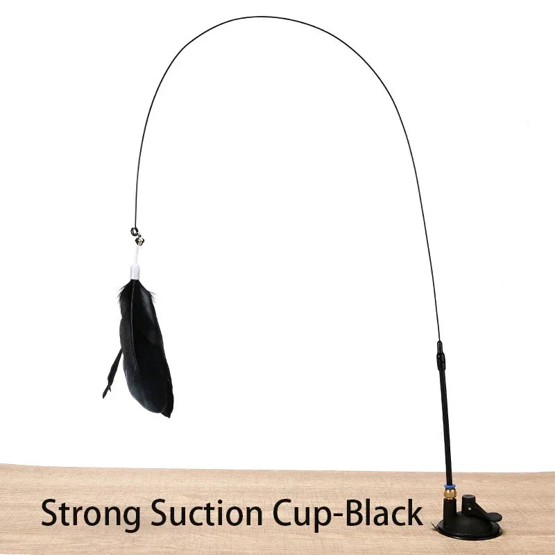 Suction Cup Cat Teasing Stick Cat Toy Interactive Feather Toy Cat Rod Steel Wire Suction Cup Feather Cat Toy Bell Cat Teasing Bi