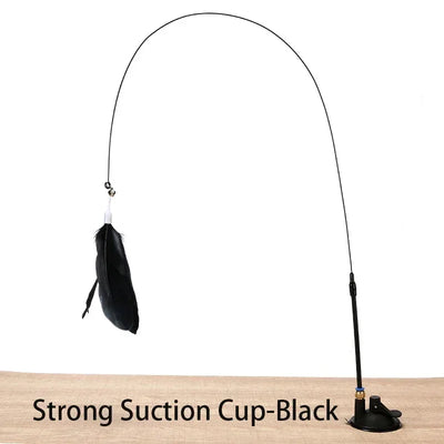Suction Cup Cat Teasing Stick Cat Toy Interactive Feather Toy Cat Rod Steel Wire Suction Cup Feather Cat Toy Bell Cat Teasing Bi