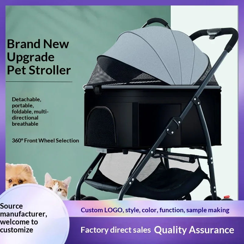 Lightweight folding pet trolley, cat and dog bag can be separated from the cage, small pet car can carry pet sleeping basket PawPrint Treasures