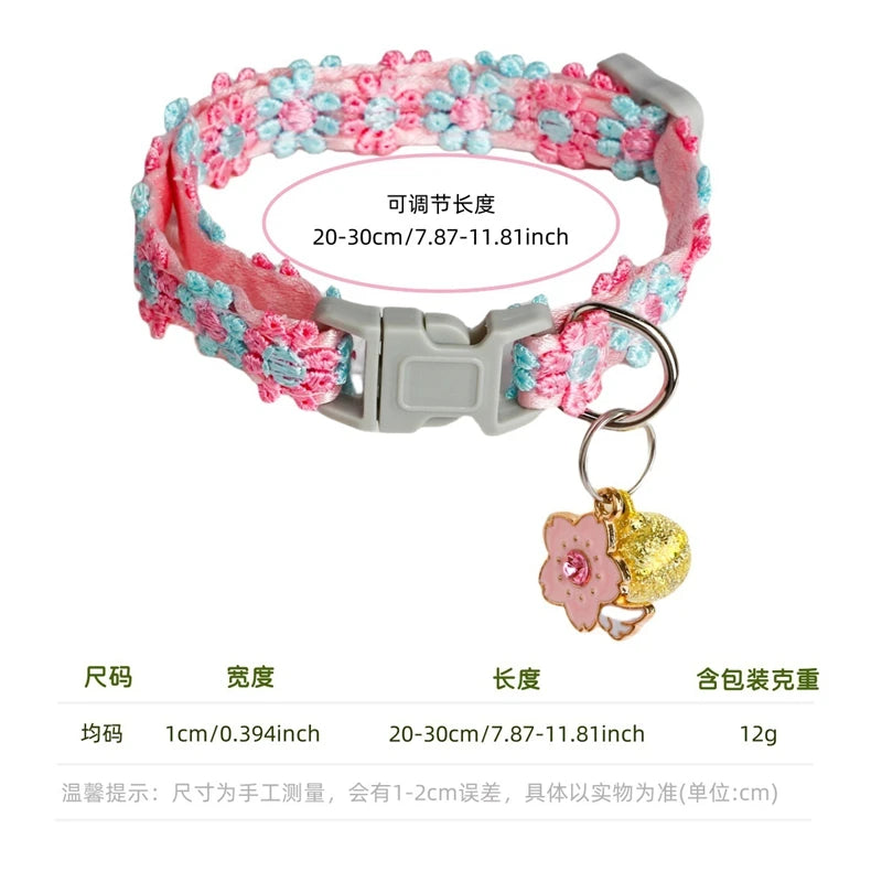 Lovely Cat Collar With Bell Colorful Knitted Flower Pet Collar Dog Puppy Kitten Necklace Adjustable Buckle Pet Cat Accessories