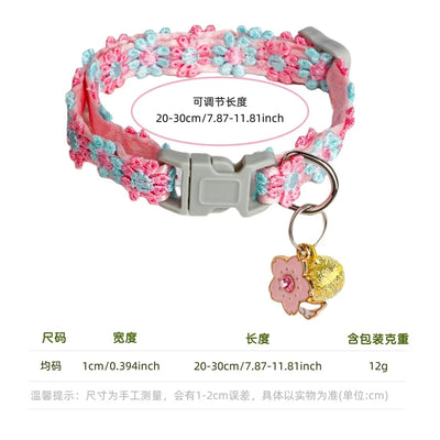 Lovely Cat Collar With Bell Colorful Knitted Flower Pet Collar Dog Puppy Kitten Necklace Adjustable Buckle Pet Cat Accessories