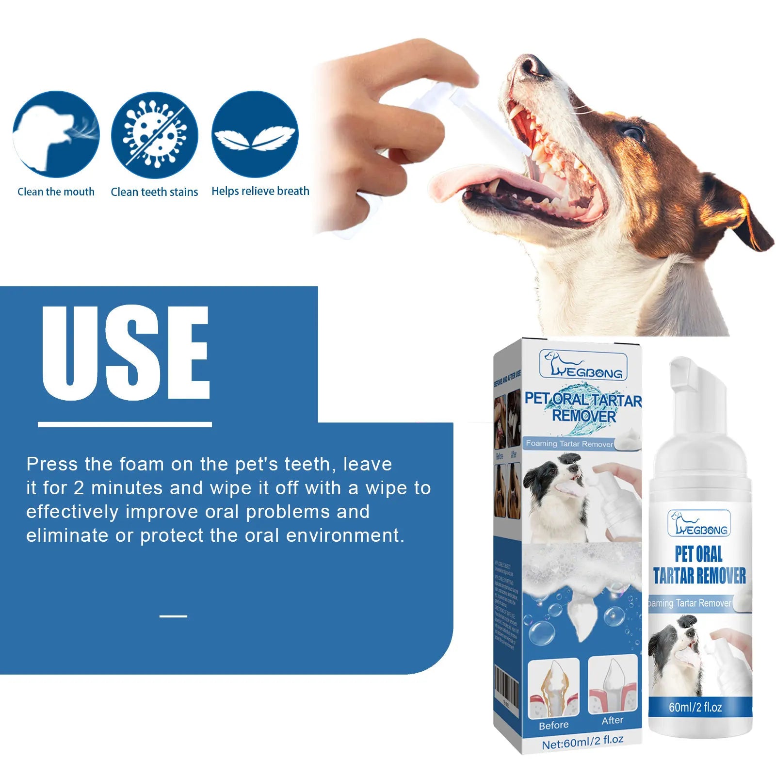 Pet Oral Cleaning Foam Effectively Remove Dental Plaques Eliminate Bad Breath Prevent Dental Calculus Pet Teeth Whitening Mousse