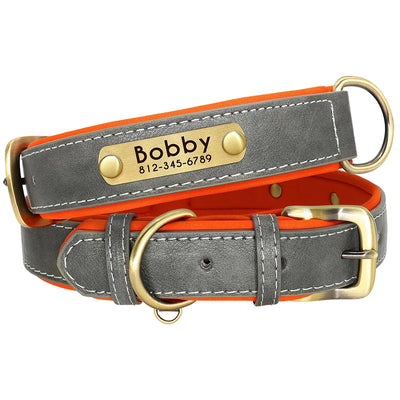 Custom Leather Dog Collar Soft Padded Dog Collars Personalized Pet ID Necklace Free Engraved Name Paw For Small Medium Dogs Pug