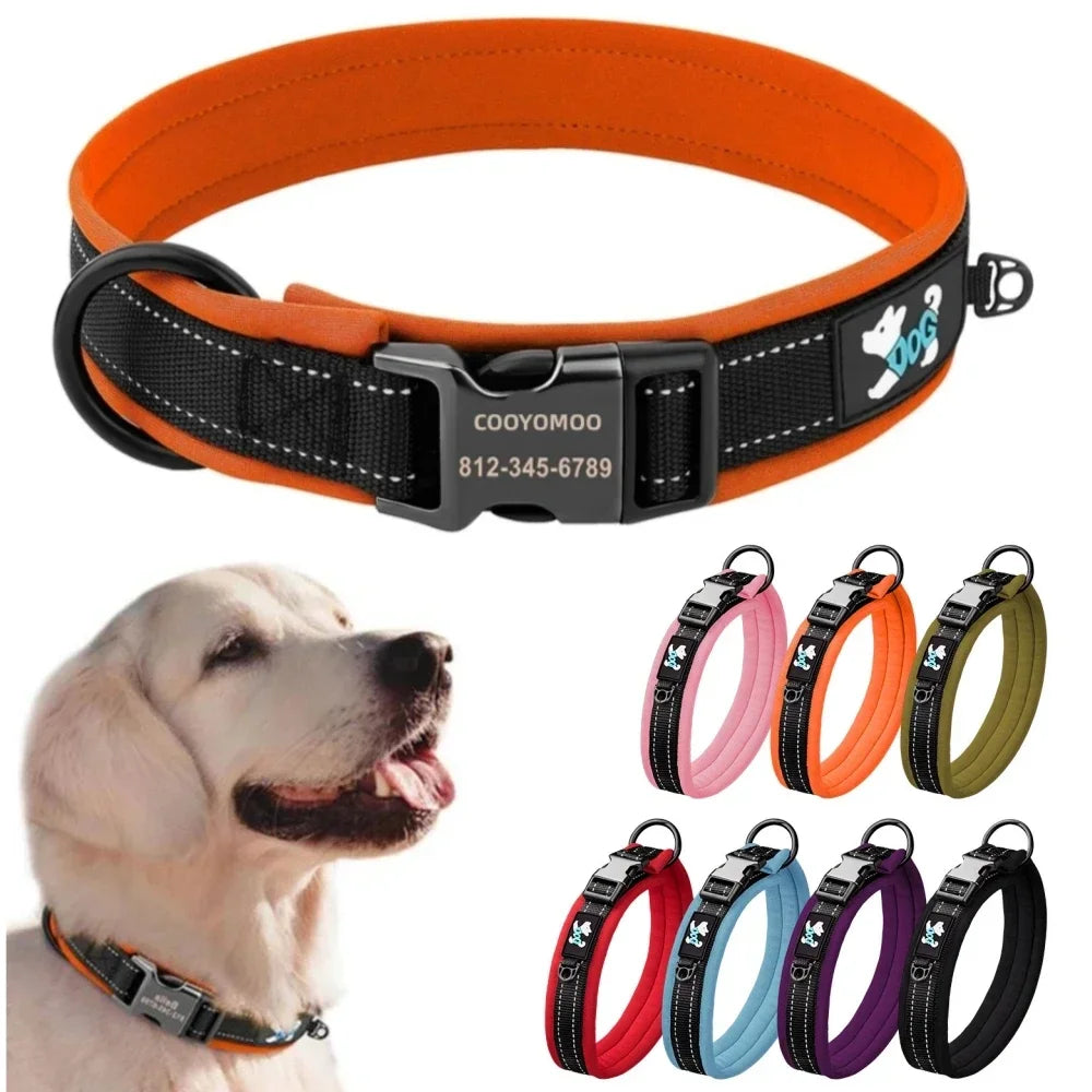 Adjustable Mesh Padded Pet Dog Collar Custom ID Engraving Reflective Nylon Dog Collar Durable Heavy Duty for All Breed All Pug
