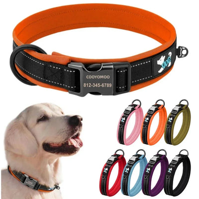 Adjustable Mesh Padded Pet Dog Collar Custom ID Engraving Reflective Nylon Dog Collar Durable Heavy Duty for All Breed All Pug