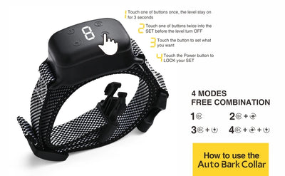 Small Dog Auto Bark Collar, Rechargeable Dog Electric Collar Anti-Bark Control for Puppy with Shock Mode