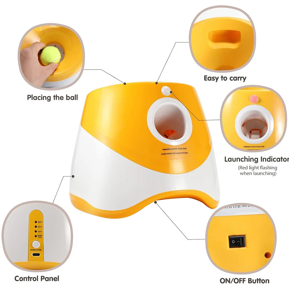 Dog Launcher Automatic Dogs Chase Toy Tennis Throwing Pinball Machine Fun Interactive Throw Rechargable Catapult USB Charging PawPrint Treasures