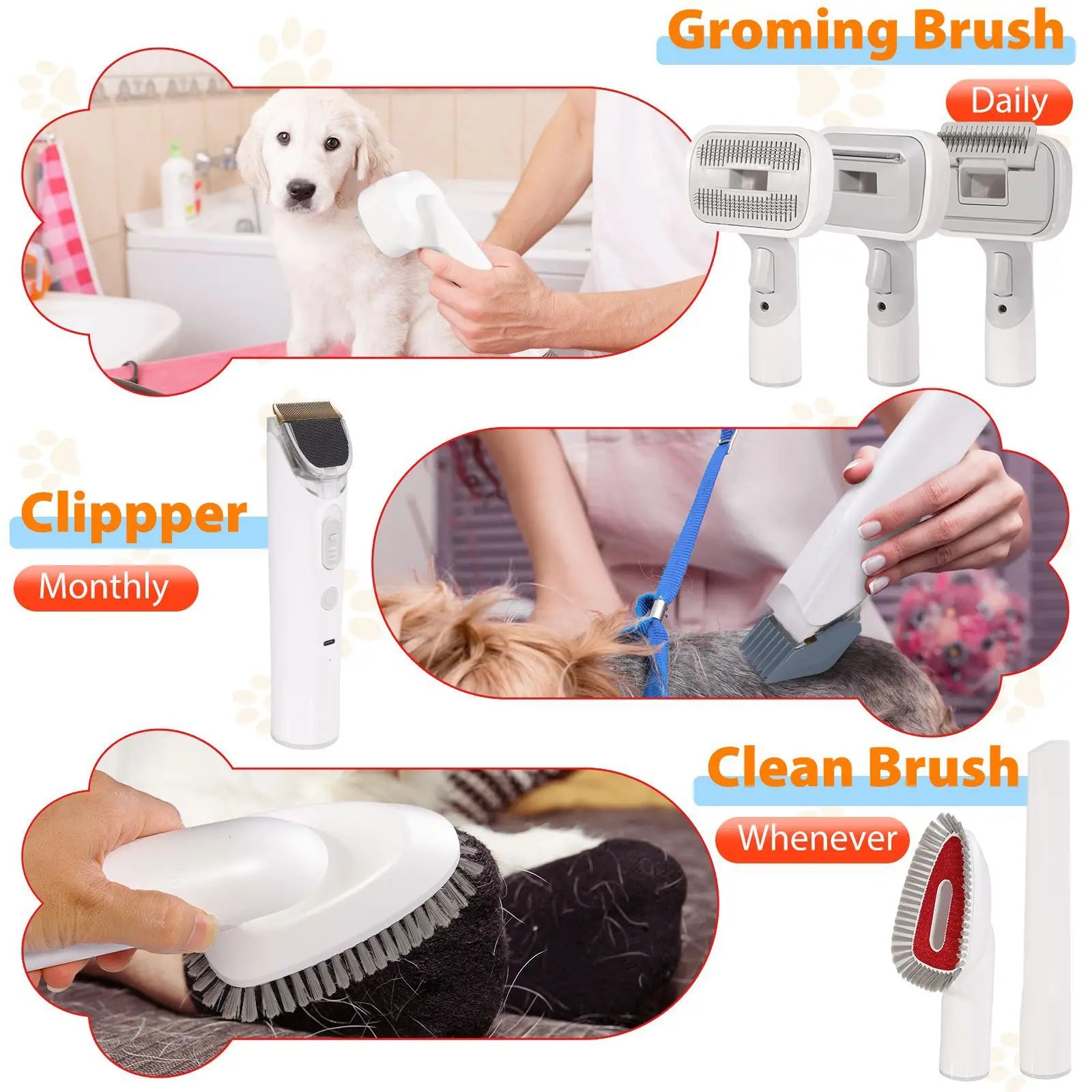 6 In 1 Pet Grooming Vacuum Kit 2.5L Large Capacity Low Noise Strong Suction Hair Cleaner for Dog Cat Grooming and Hair Removal