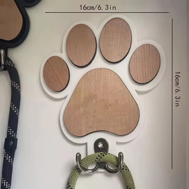 Paw Print Dog Leash Hanger Wall Hook Wooden Coats & Collars Holder Claw Design Gift for Dog Lovers
