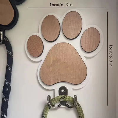 Paw Print Dog Leash Hanger Wall Hook Wooden Coats & Collars Holder Claw Design Gift for Dog Lovers