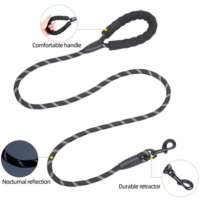 1.5m Reflective Dog Leash Nylon Anti-Pull Padded Handle Tear-Resistant Rope Medium Large Dog Leash Training Heavy-Duty Walking