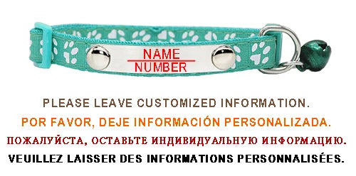 Personalized ID Paw Dog Collar Adjustable Nylon with Bell Custom Engraving Puppy Kittens Necklace for Cat Collar
