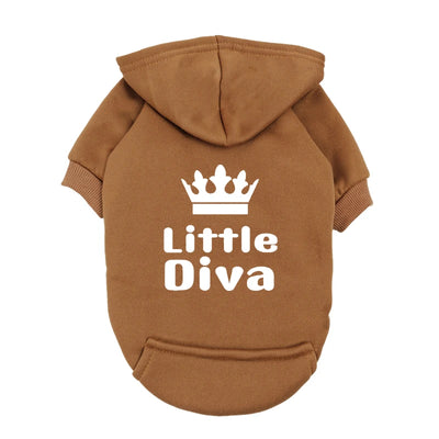Pet Hoodie Pink "Little Diva" - Fleece-Lined Dog Sweatshirt with Crown - Warm Puppy Clothes for Small Breeds - Winter Apparel