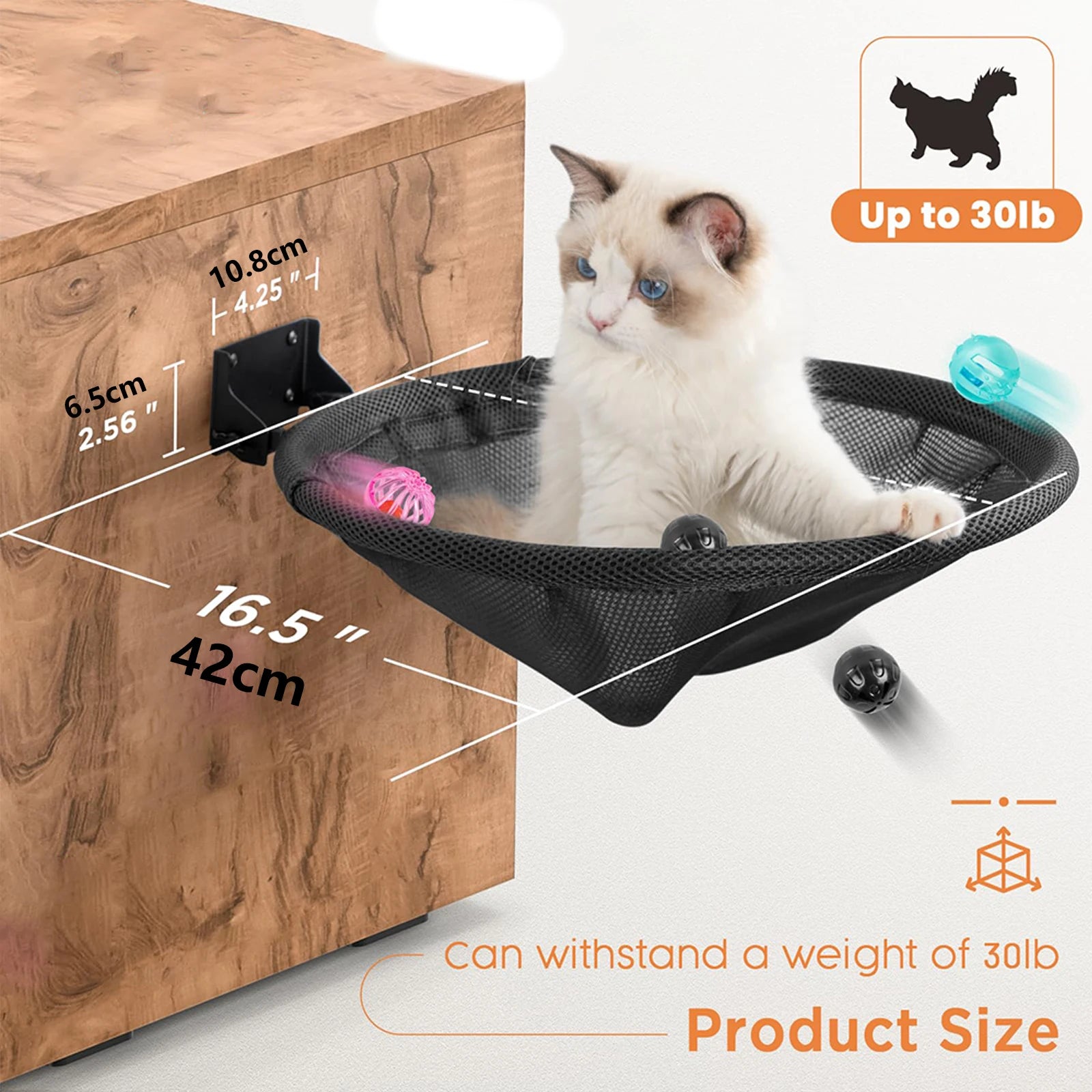 Cat Hammock Bed Wall Mounted Foldable Stable 42cm Cat Beds Breathable Cats Wall Shelf for Sleeping Playing Climbing Accessories