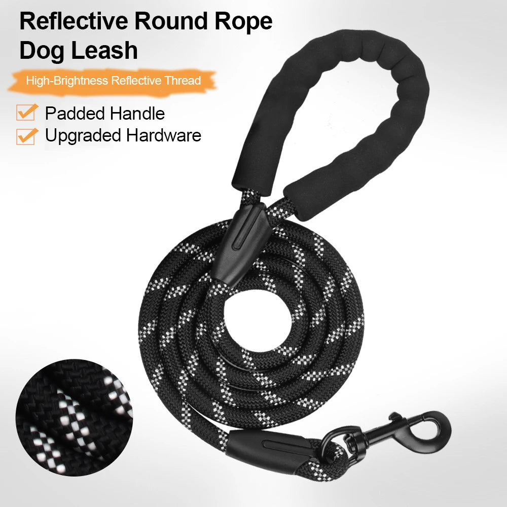 1.5m Reflective Dog Leash Nylon Anti-Pull Padded Handle Tear-Resistant Rope Medium Large Dog Leash Training Heavy-Duty Walking