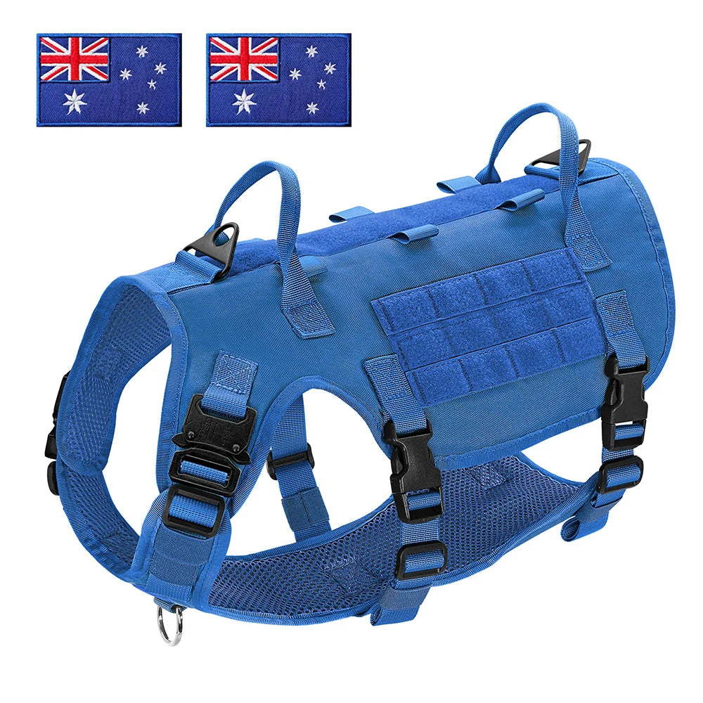 Military Tactical Big Dog Harness Vest Durable Nylon Dog Training Harnesses with Flags Adjustable for Large Dogs German Shepherd