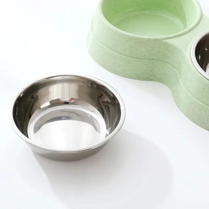 Double Pet Bowls Dog Food Water Feeder Stainless Steel Pet Drinking Dish Feeder Cat Puppy Feeding Supplies Small Dog Accessories