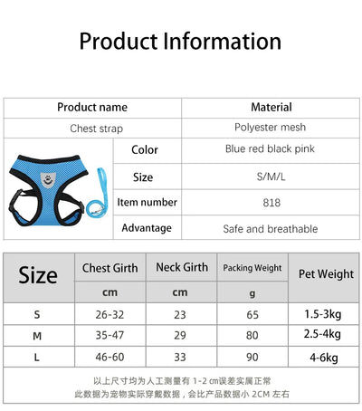 Small Dog Harness and Leash Set Summer Puppy Breathable Mesh Reflective Cat No Pull  Dog Reflective  Adjustable Pet Vest Style