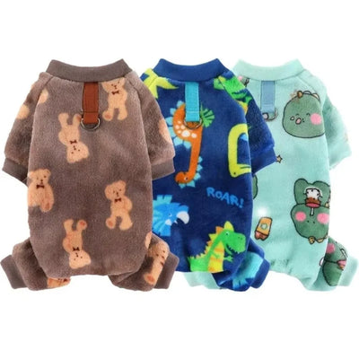 Winter Warm Dog Jumpsuit XS-4XL Fleece Pet Dog Clothes Chihuahua Poodle Bear Dinosaurs Pajamas Coat For Small Medium Dogs