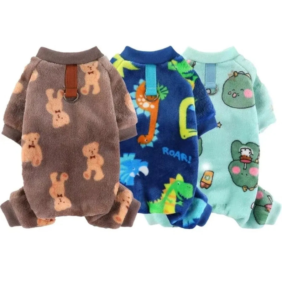 Winter Warm Dog Jumpsuit XS-4XL Fleece Pet Dog Clothes Chihuahua Poodle Bear Dinosaurs Pajamas Coat For Small Medium Dogs