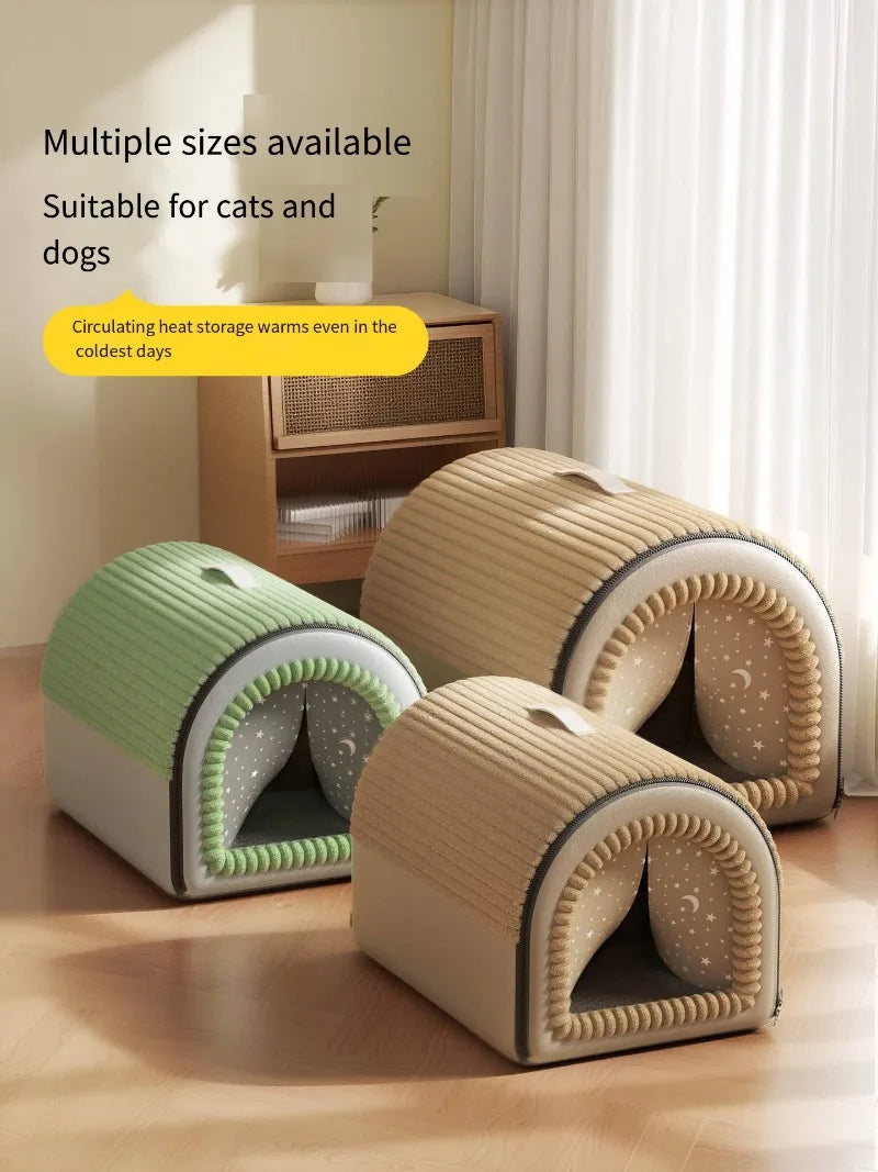 Winter thickened closed pet bed - Portable dog house  Cat shelter - Large medium-sized dog enclosure with washable mattress