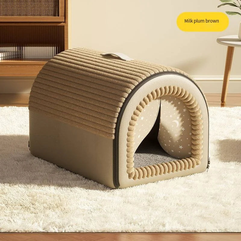 Winter thickened closed pet bed - Portable dog house  Cat shelter - Large medium-sized dog enclosure with washable mattress