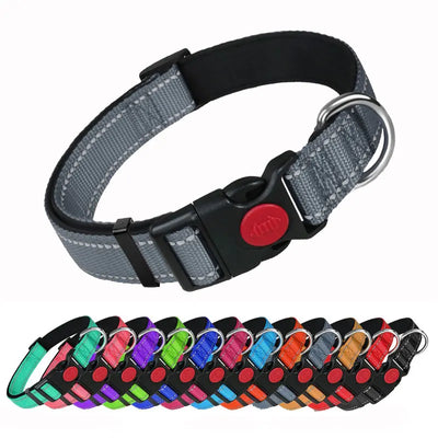 Adjustable Nylon Dog Collar Reflective Pet Traction Collar Quick Release Buckle with Safety Lock  Lining Soft Pet Supplies