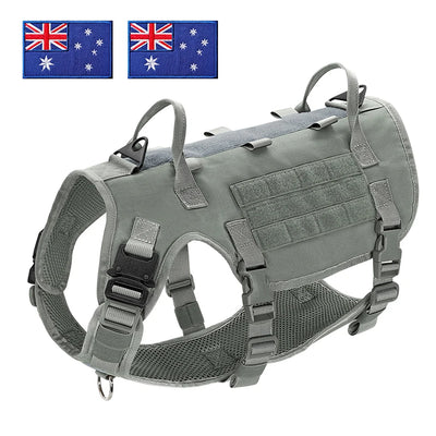Military Tactical Big Dog Harness Vest Durable Nylon Dog Training Harnesses with Flags Adjustable for Large Dogs German Shepherd