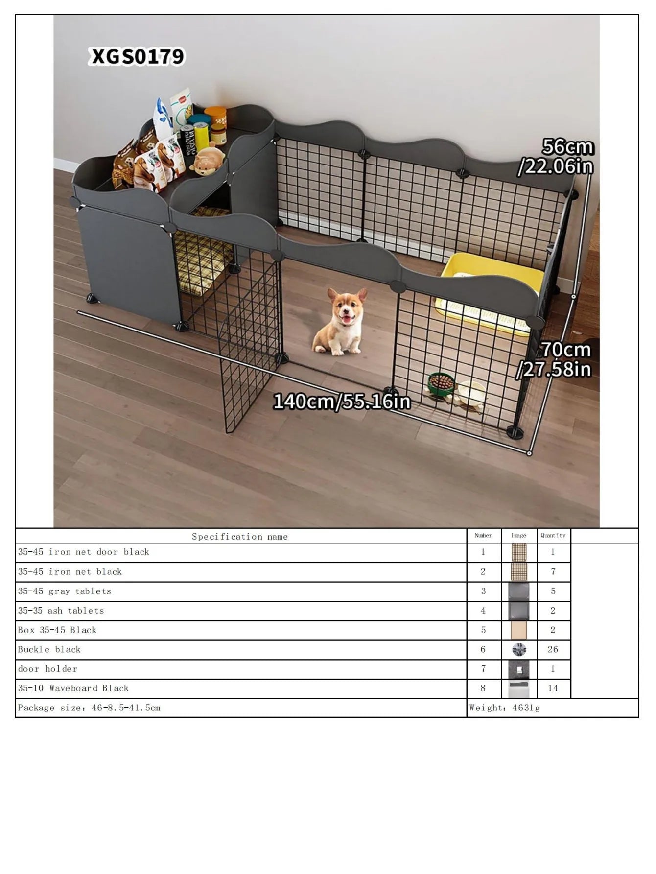 Dog Fence Small Size Dogs Home Indoor One Bedroom One Bathroom Pet Fence Kennel with Toilet Area Anti-Jailbreak Dog Cage