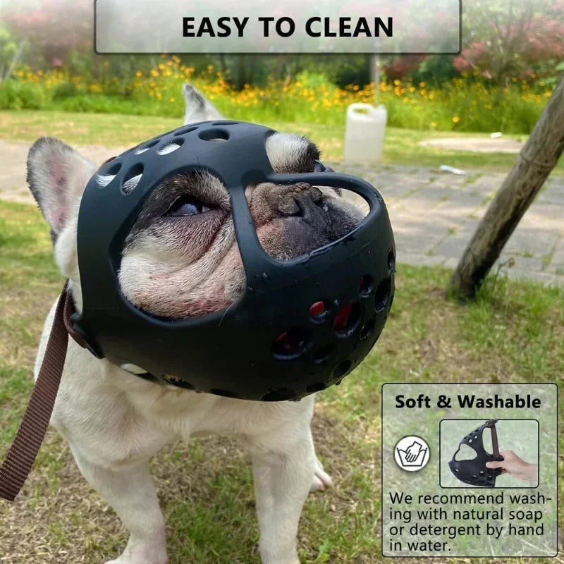 Dog Muzzle For Short Snout Dogs Soft Silicone Muzzle For Biting, Chewing, Licking For French Bulldog, For Flat-faced