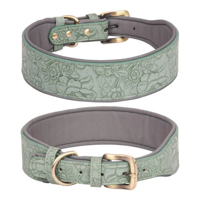 Wide Padded Embossing Leather Dog Collar NoPull Comfortable Puppy Collar Outdoor Pet Accessories
