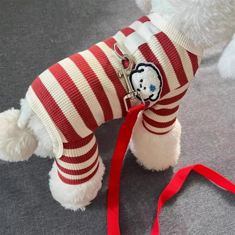 Pet Dog Clothing for Autumn and Winter, Suitable for Pulling Warm Striped Four Legged Small Puppies PawPrint Treasures