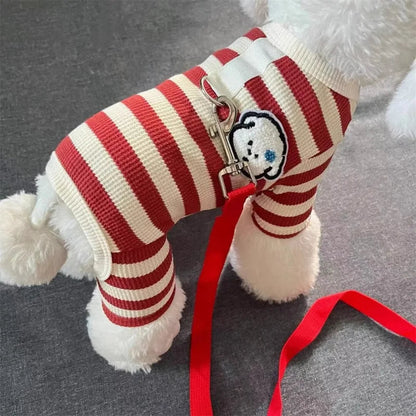 Pet Dog Clothing for Autumn and Winter, Suitable for Pulling Warm Striped Four Legged Small Puppies PawPrint Treasures