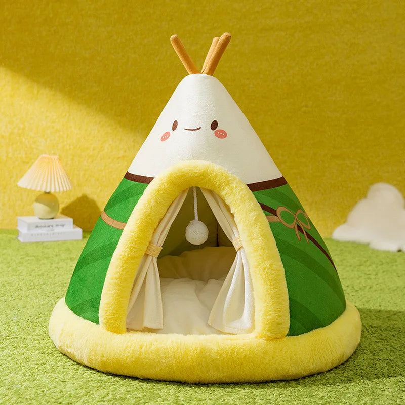 Cat House Bed Cat Nest Puppy Teepee Dog Tent with Cushion for Cats Kitten Small Dogs Puppies Pet Winter Warm Plush Enclosed Bed
