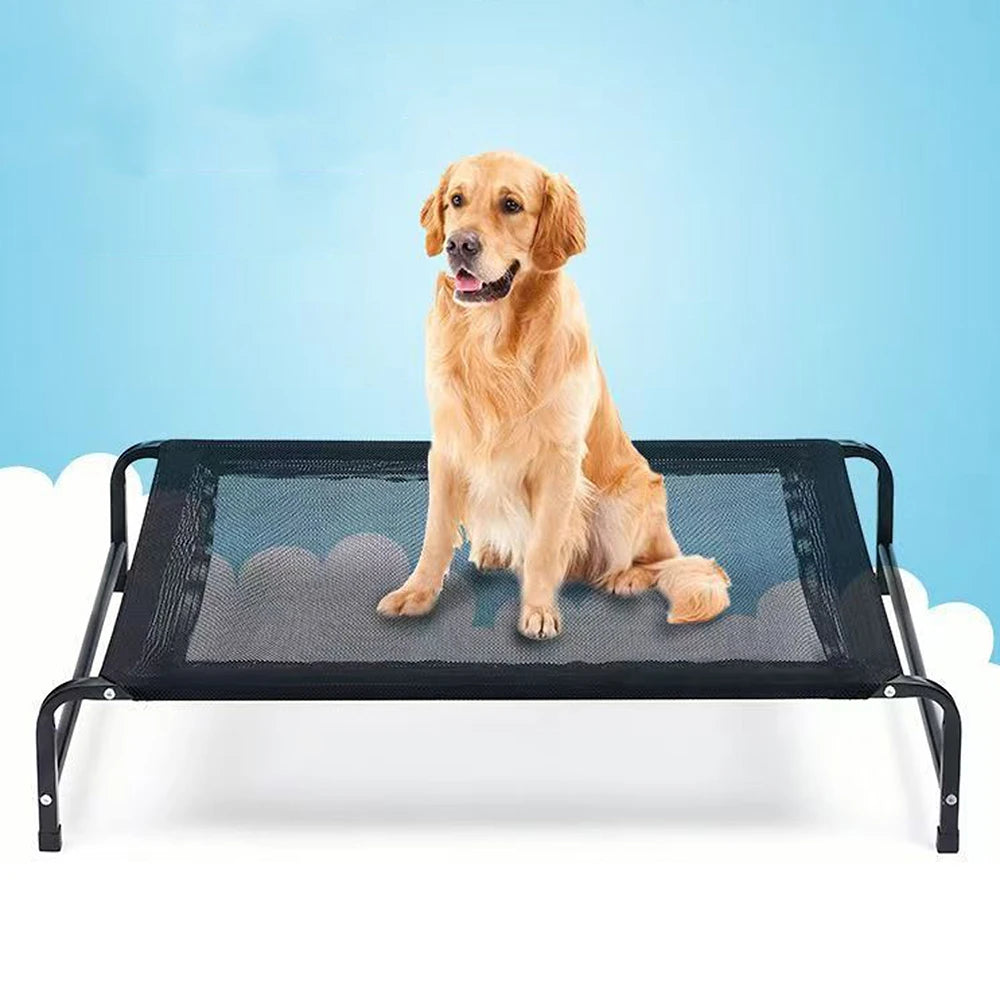 Elevated Medium Dog Bed Cooling Pet Cot with Chew Proof Washable Breathable Mesh and Metal Frame Portable Large Dog Army Cot Bed