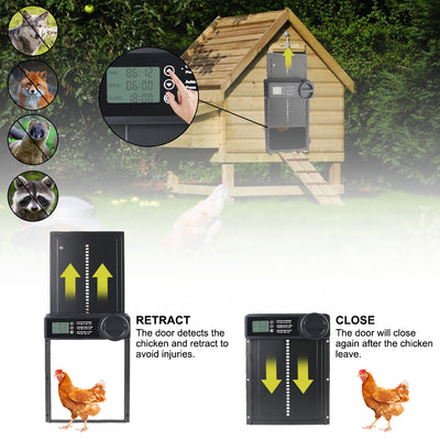 Anti-Pinch Function Small Pet Supplies Retractable Door LCD Display Safety Gate Automatic Chicken Coop Door Controlled Open